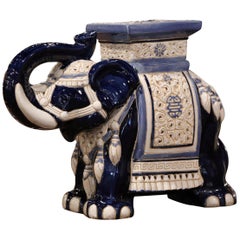 Mid-20th Century Hand Painted Faience Elephant Garden Seat