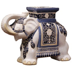 Mid-20th Century Hand Painted Faience Elephant Garden Seat