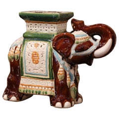 Mid-20th Century Hand Painted Faience Elephant Garden Seat