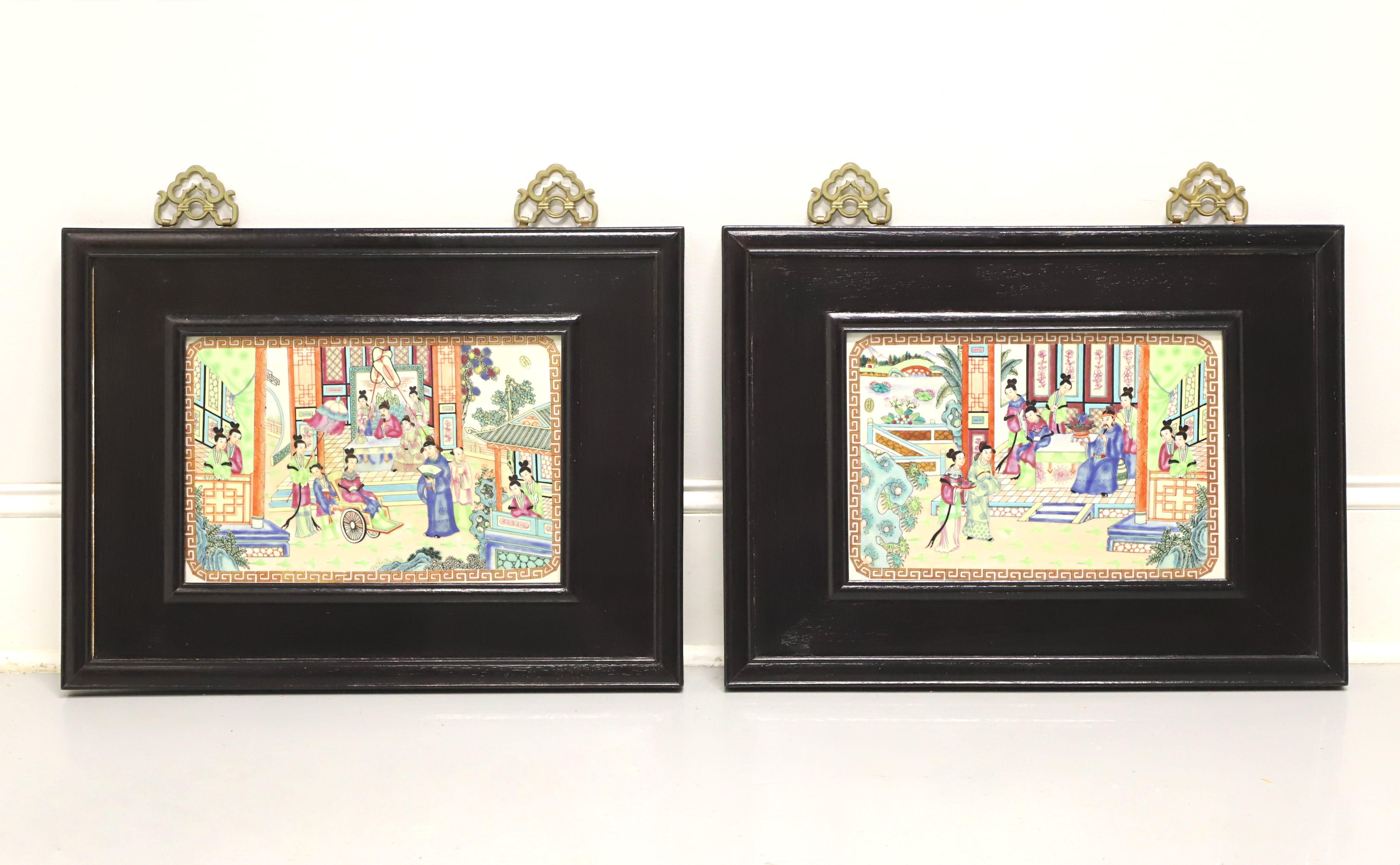 Mid 20th Century Hand Painted Porcelain Japanese Framed Wall Art - Pair For Sale 10