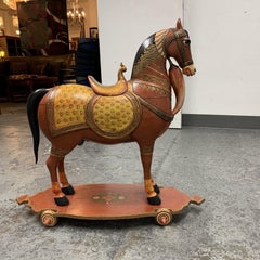 Mid-20th Century Hand Painted Wood Horse and Wheels