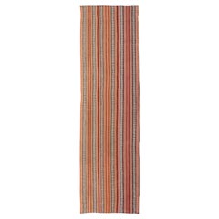 Mid-20th Century Hand-Woven Kilim Runner with Vertical Stripes 4'9 x 17'2