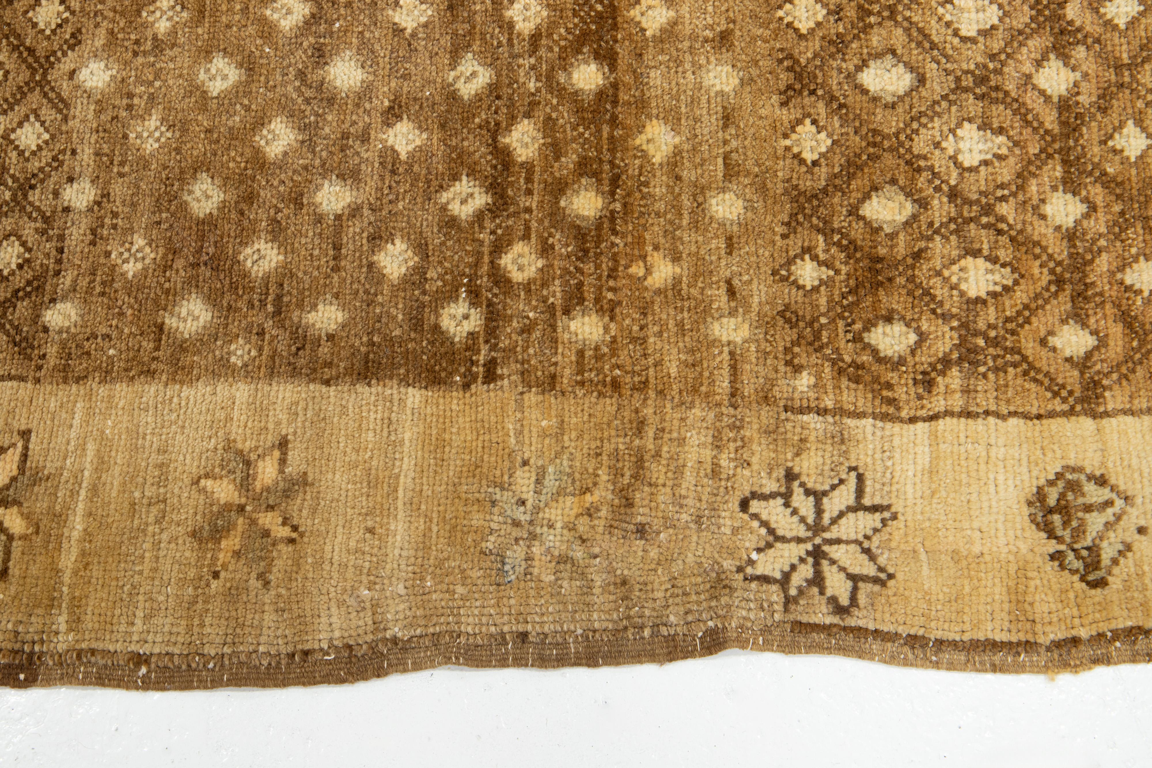 Oushak Mid-20th Century Handcrafted Brown Vintage Anatolian Kars Wool Rug For Sale