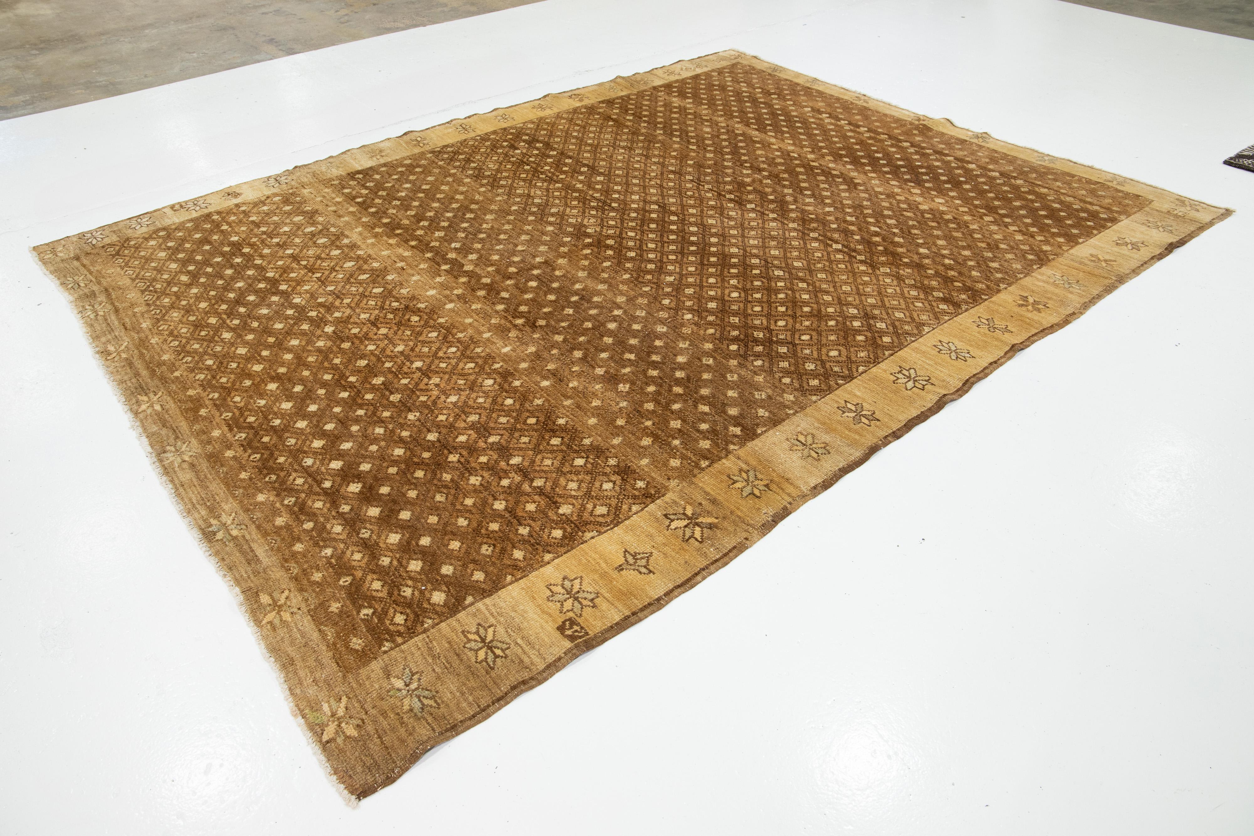 Turkish Mid-20th Century Handcrafted Brown Vintage Anatolian Kars Wool Rug For Sale