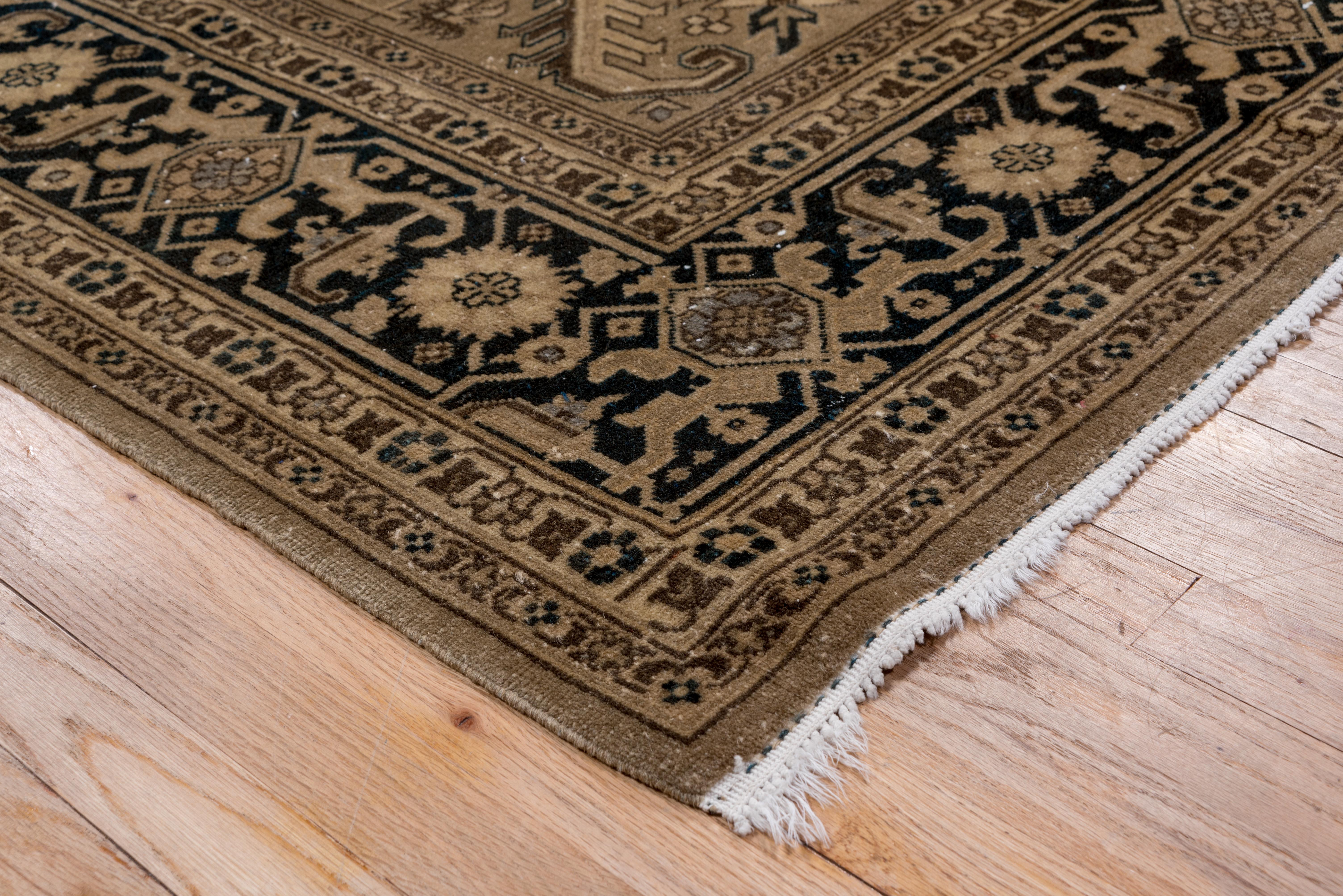 Hand-Knotted Mid-20th Century Hand Knotted Romanian Rug, Heriz Style with White Fringes