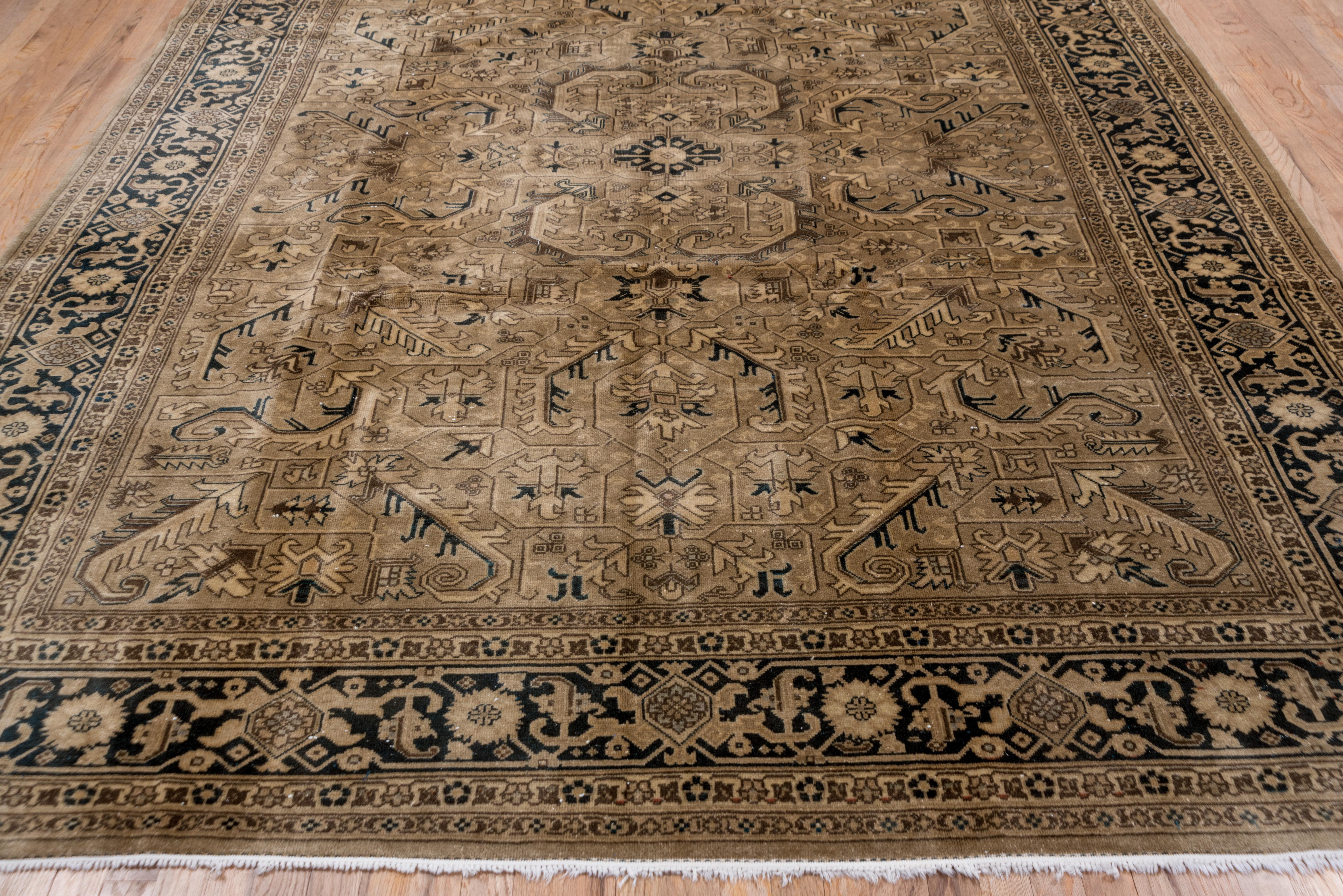 Wool Mid-20th Century Hand Knotted Romanian Rug, Heriz Style with White Fringes