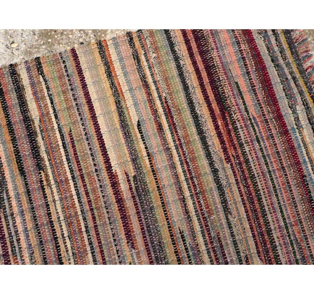 Hand-Knotted Mid-20th Century Handmade American Folk Rag Rug For Sale