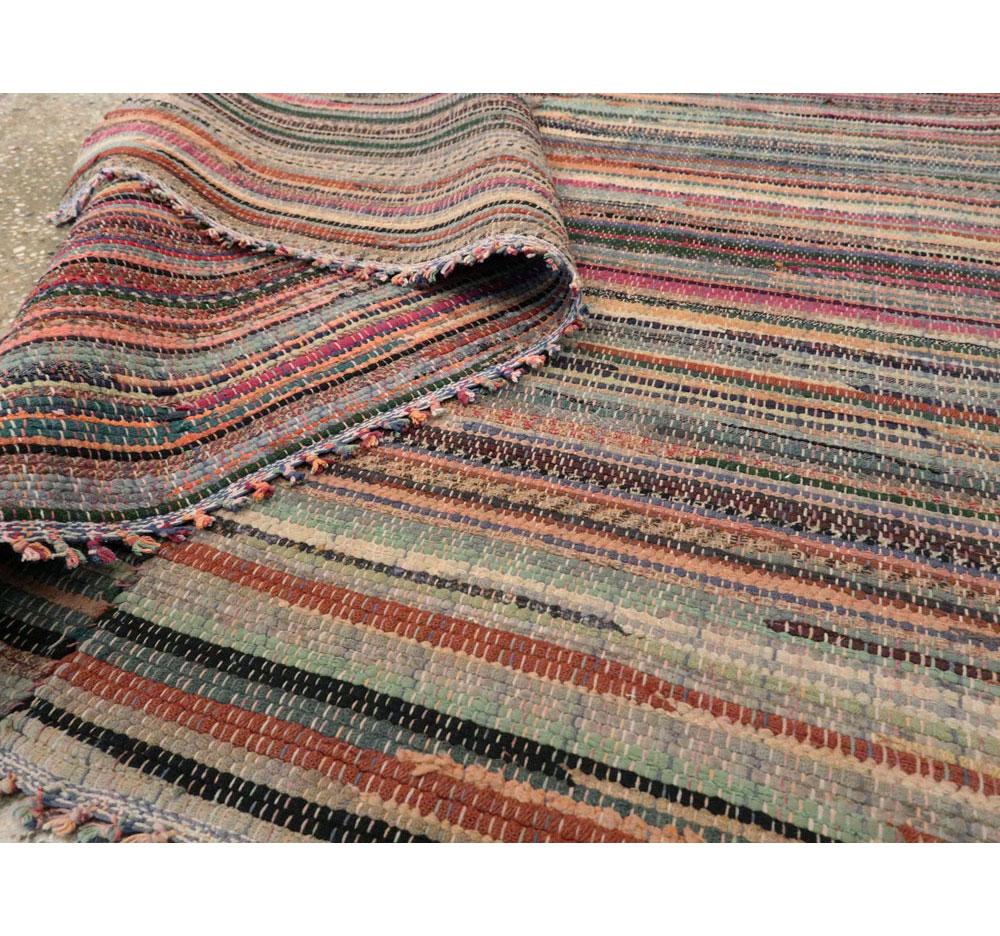 Wool Mid-20th Century Handmade American Folk Rag Rug For Sale