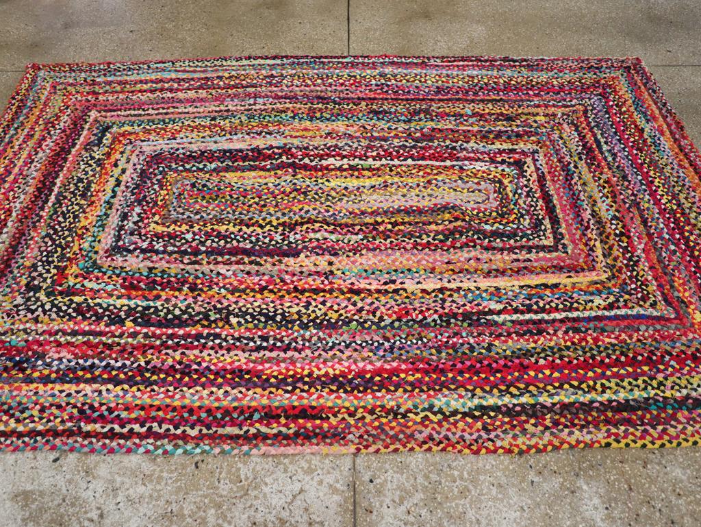 Hand-Knotted Mid-20th Century Handmade American Braided Accent Rug For Sale