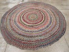 Mid-20th Century Handmade American Braided Round / Circular Accent Carpet