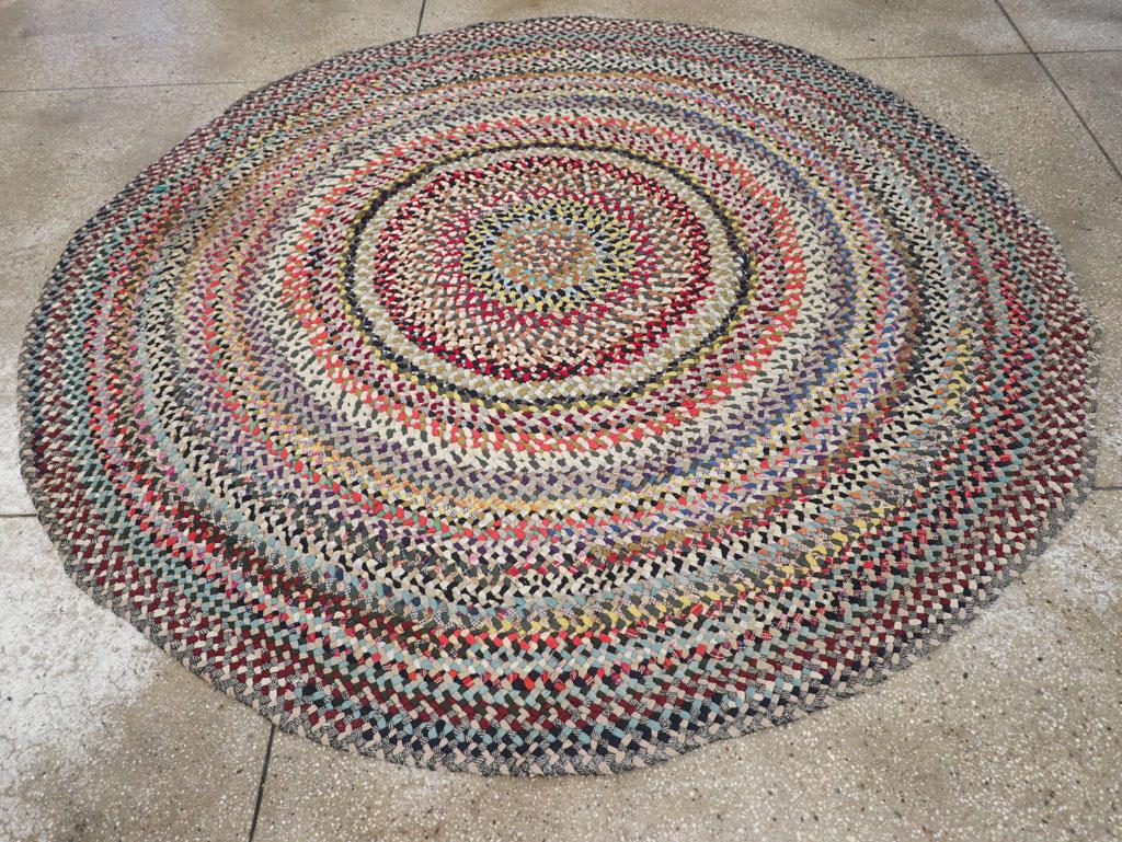 Hand-Woven Mid-20th Century Handmade American Braided Round / Circular Accent Carpet For Sale