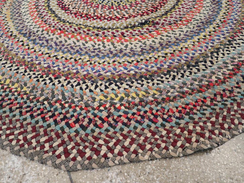 Wool Mid-20th Century Handmade American Braided Round / Circular Accent Carpet For Sale