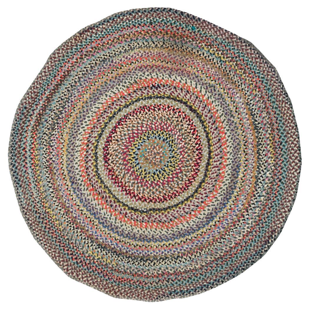 Mid-20th Century Handmade American Braided Round / Circular Accent Carpet