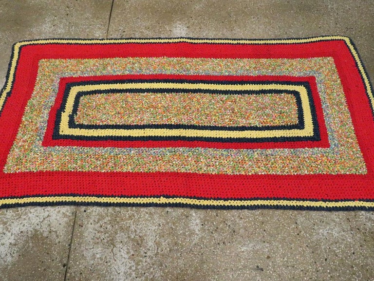 Mid20th Century Handmade American Rag Throw Rug For Sale at 1stDibs