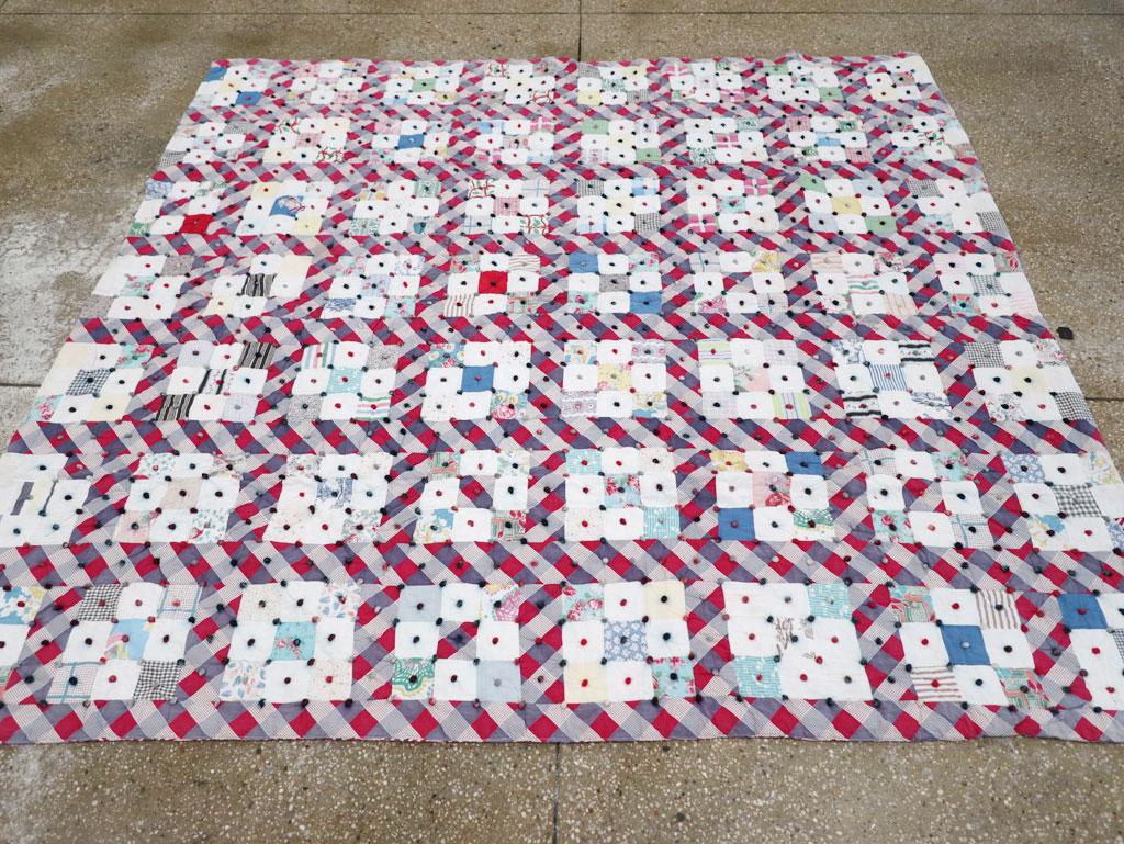 Américain Quilt carré américain fait à la main au milieu du 20e siècle en vente