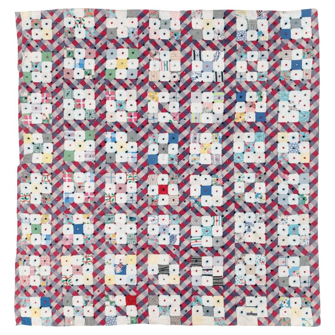 Quilt carré américain fait à la main au milieu du 20e siècle
