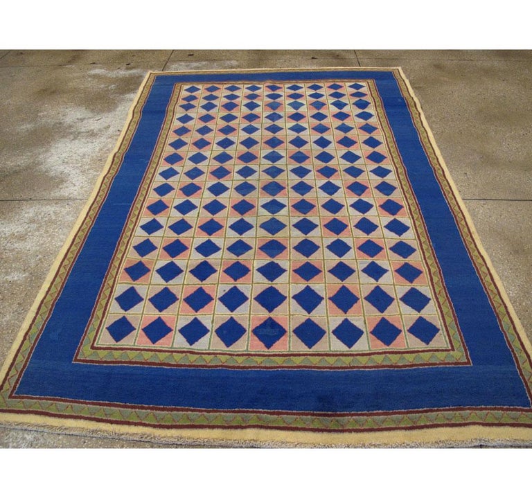 Hand-Knotted Mid-20th Century Handmade Art Deco Style Accent Rug For Sale