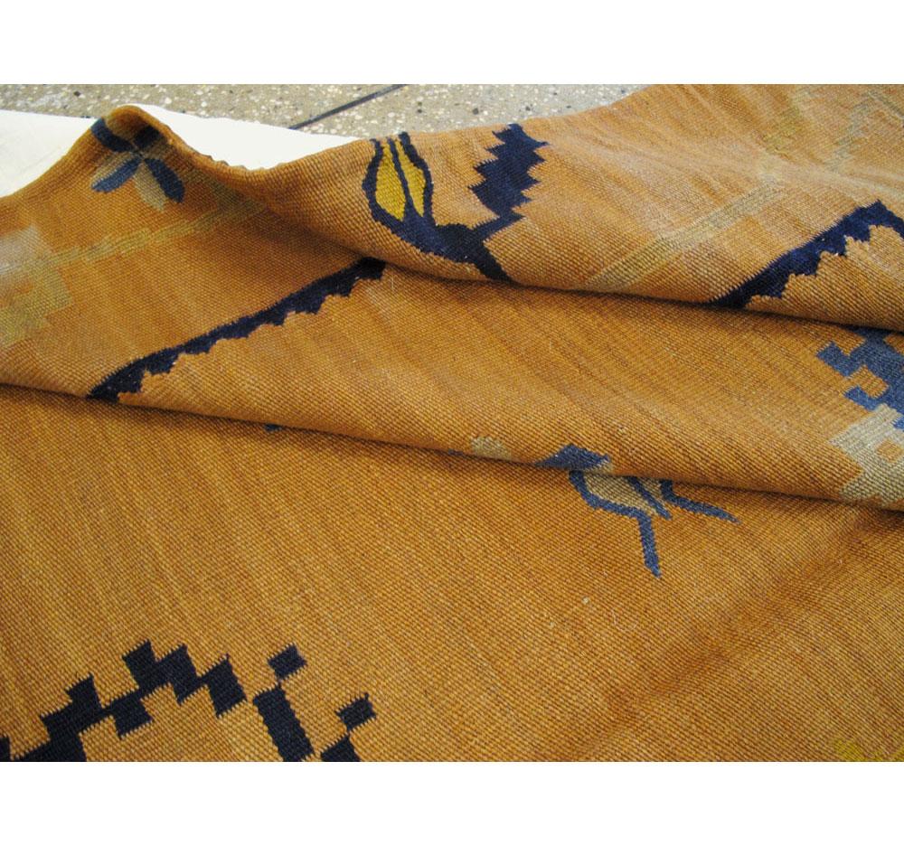 Mid-20th Century Handmade Bessarabian Flat-Weave Accent Rug in Mustard Yellow 4