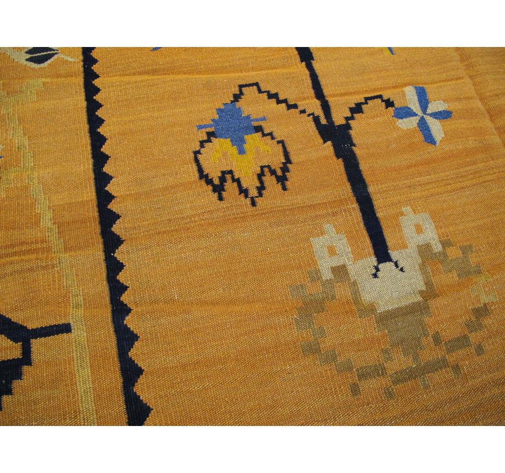 Mid-20th Century Handmade Bessarabian Flat-Weave Accent Rug in Mustard Yellow In Good Condition In New York, NY