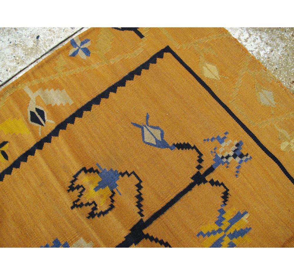 Wool Mid-20th Century Handmade Bessarabian Flat-Weave Accent Rug in Mustard Yellow