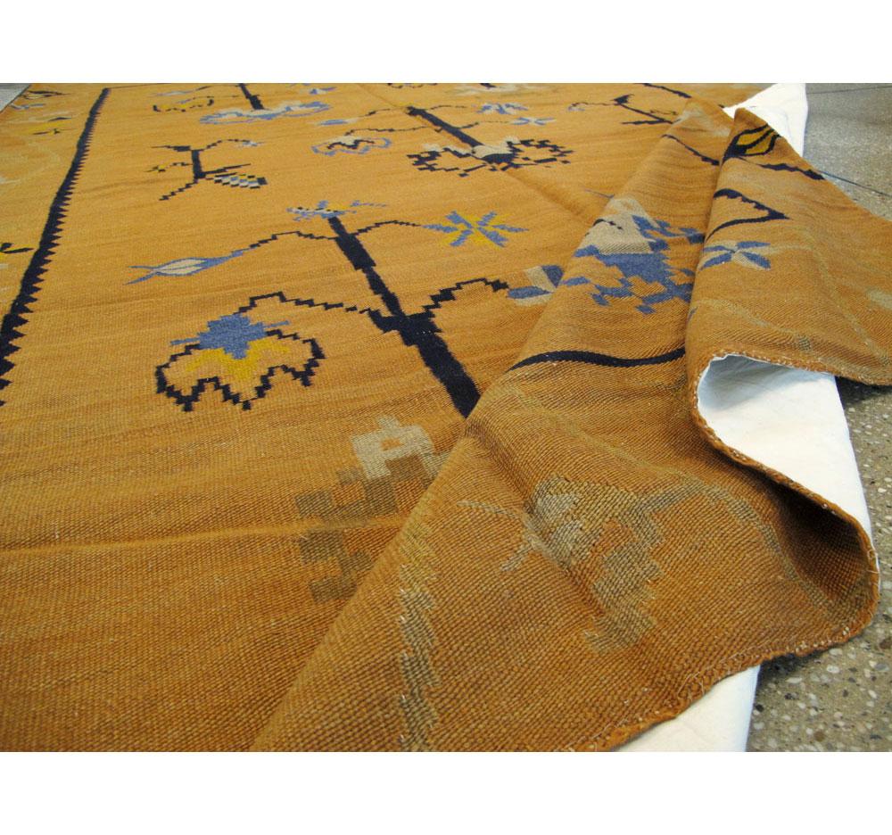 Mid-20th Century Handmade Bessarabian Flat-Weave Accent Rug in Mustard Yellow 3