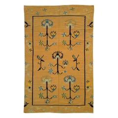 Mid-20th Century Handmade Bessarabian Flat-Weave Accent Rug in Mustard Yellow