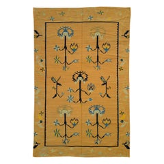 Mid-20th Century Handmade Bessarabian Flat-Weave Accent Rug in Mustard Yellow