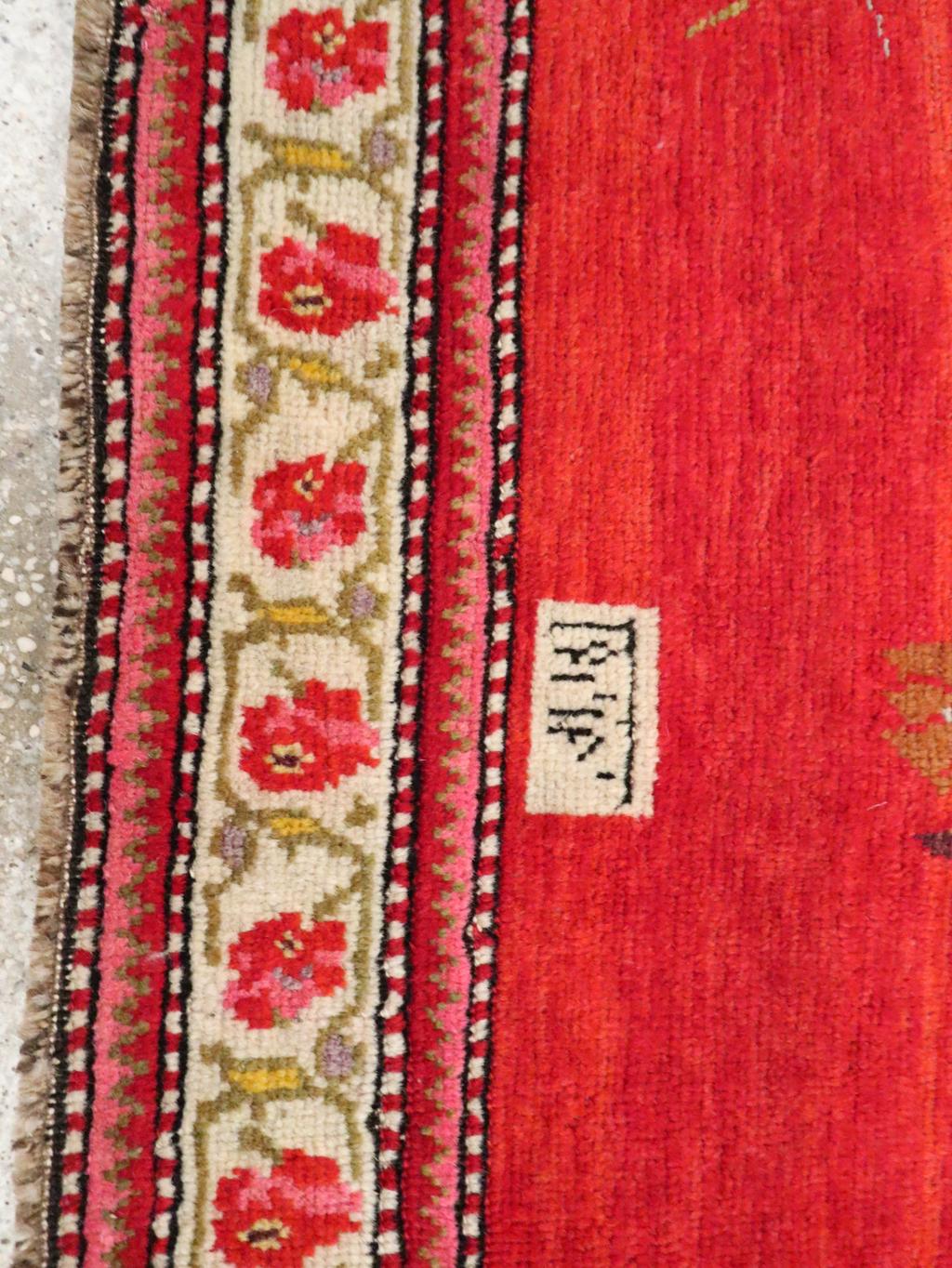 Rustic Mid-20th Century Handmade Caucasian Karabagh Pictorial Accent Rug For Sale