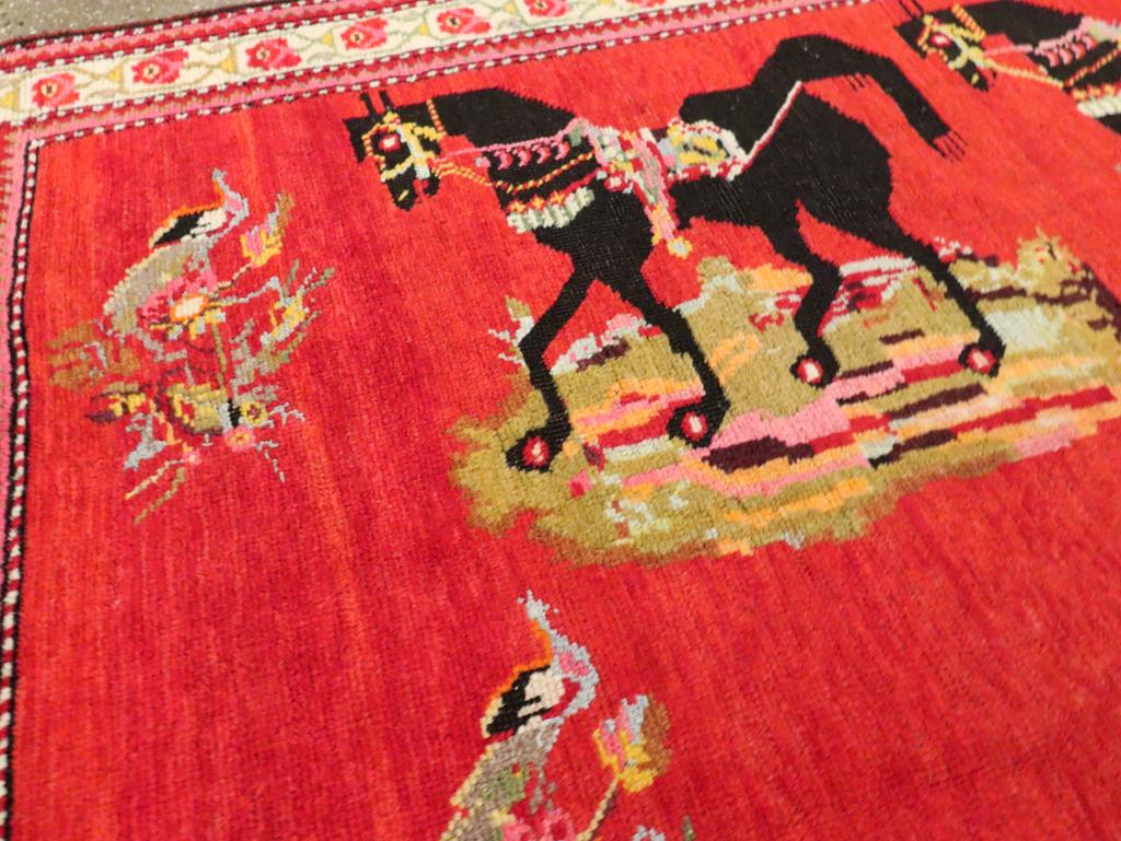 Hand-Knotted Mid-20th Century Handmade Caucasian Karabagh Pictorial Accent Rug For Sale