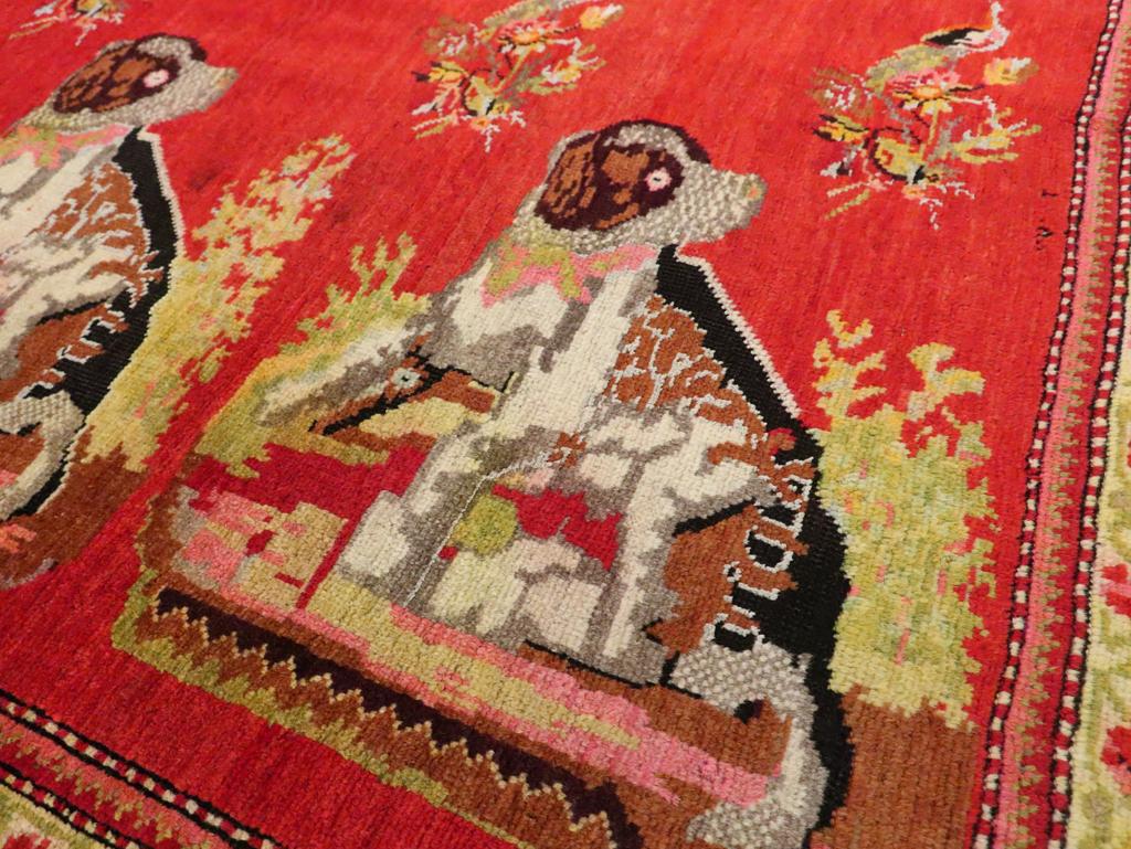 Mid-20th Century Handmade Caucasian Karabagh Pictorial Accent Rug In Excellent Condition For Sale In New York, NY
