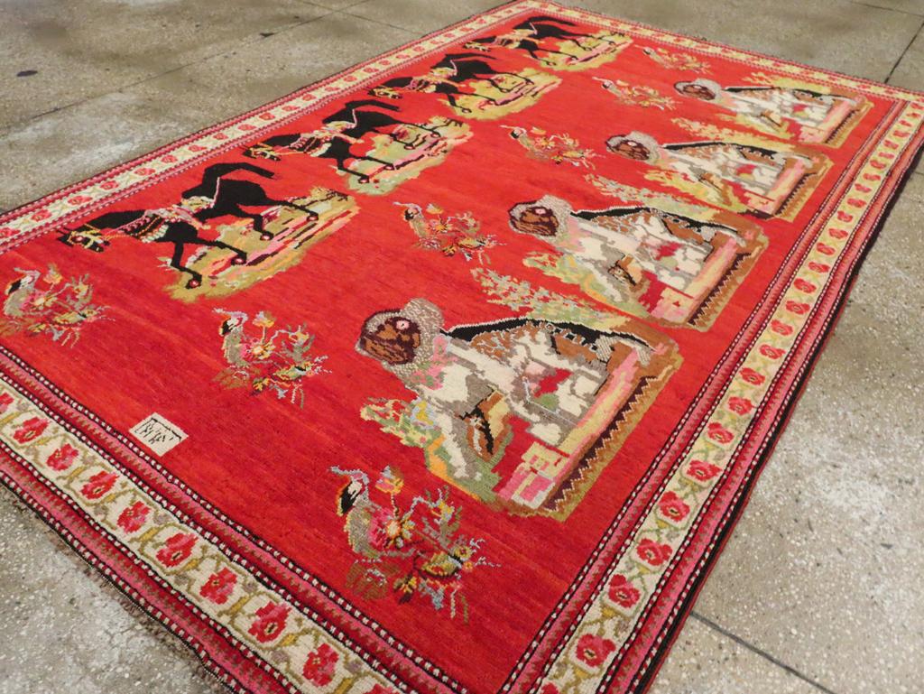 Mid-20th Century Handmade Caucasian Karabagh Pictorial Accent Rug For Sale 1