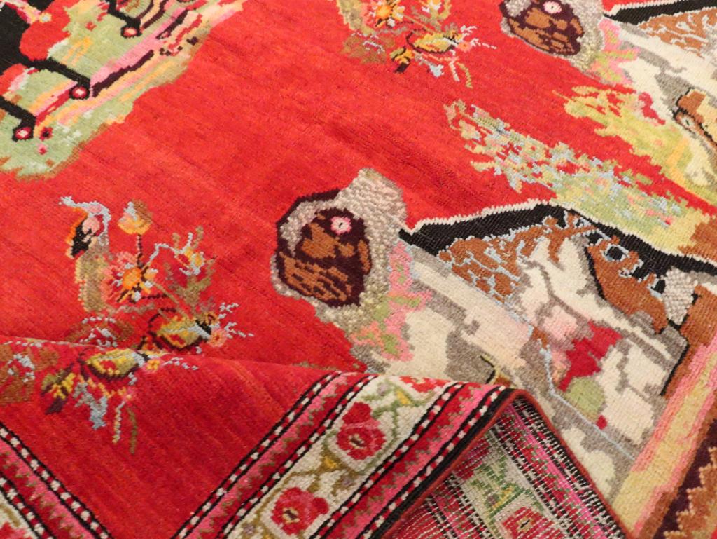 Mid-20th Century Handmade Caucasian Karabagh Pictorial Accent Rug For Sale 2