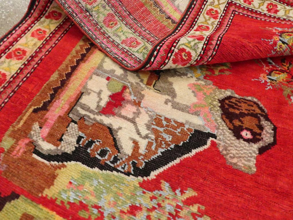 Mid-20th Century Handmade Caucasian Karabagh Pictorial Accent Rug For Sale 3
