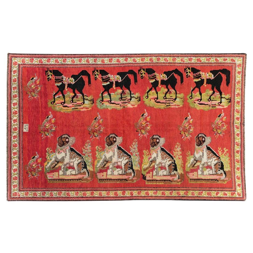 Mid-20th Century Handmade Caucasian Karabagh Pictorial Accent Rug