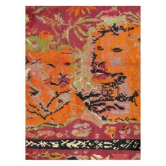 Tapis d'appoint du milieu du 20e siècle fait à la main au Karabagh, représentant un lion pictural