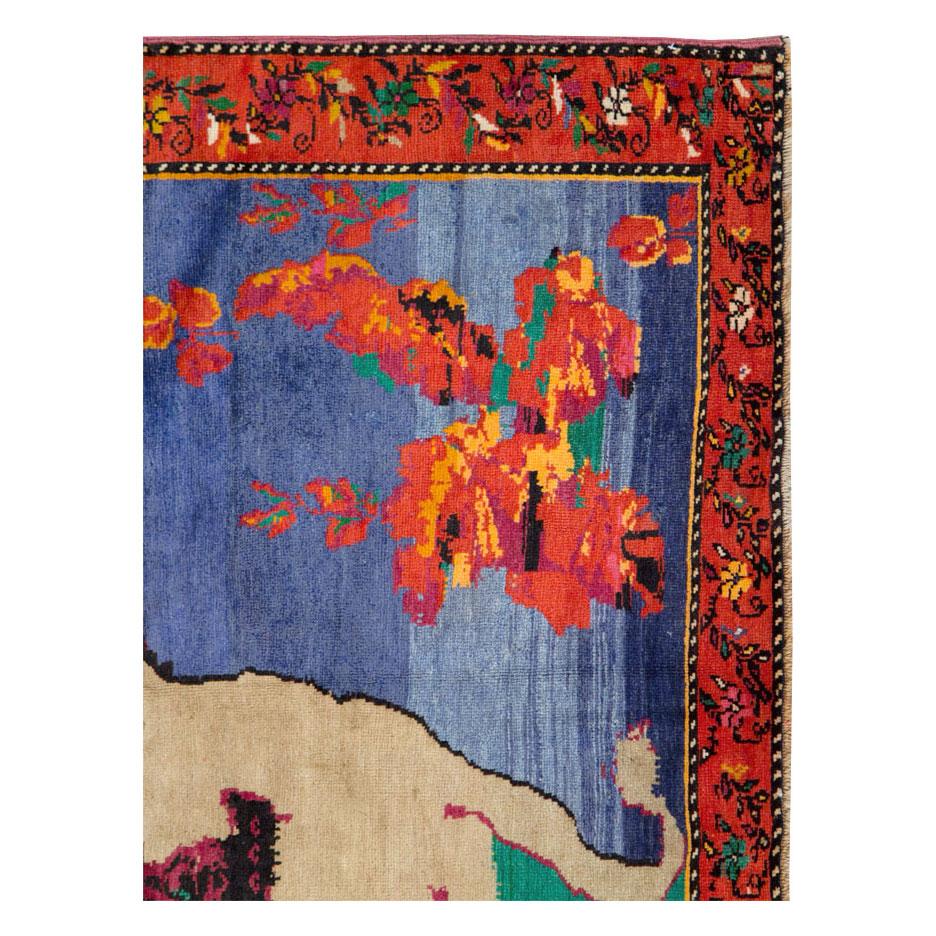 Handgefertigter kaukasischer Karabagh-Teppich mit malerischem Löwenmotiv aus der Mitte des 20. Jahrhunderts (Volkskunst) im Angebot