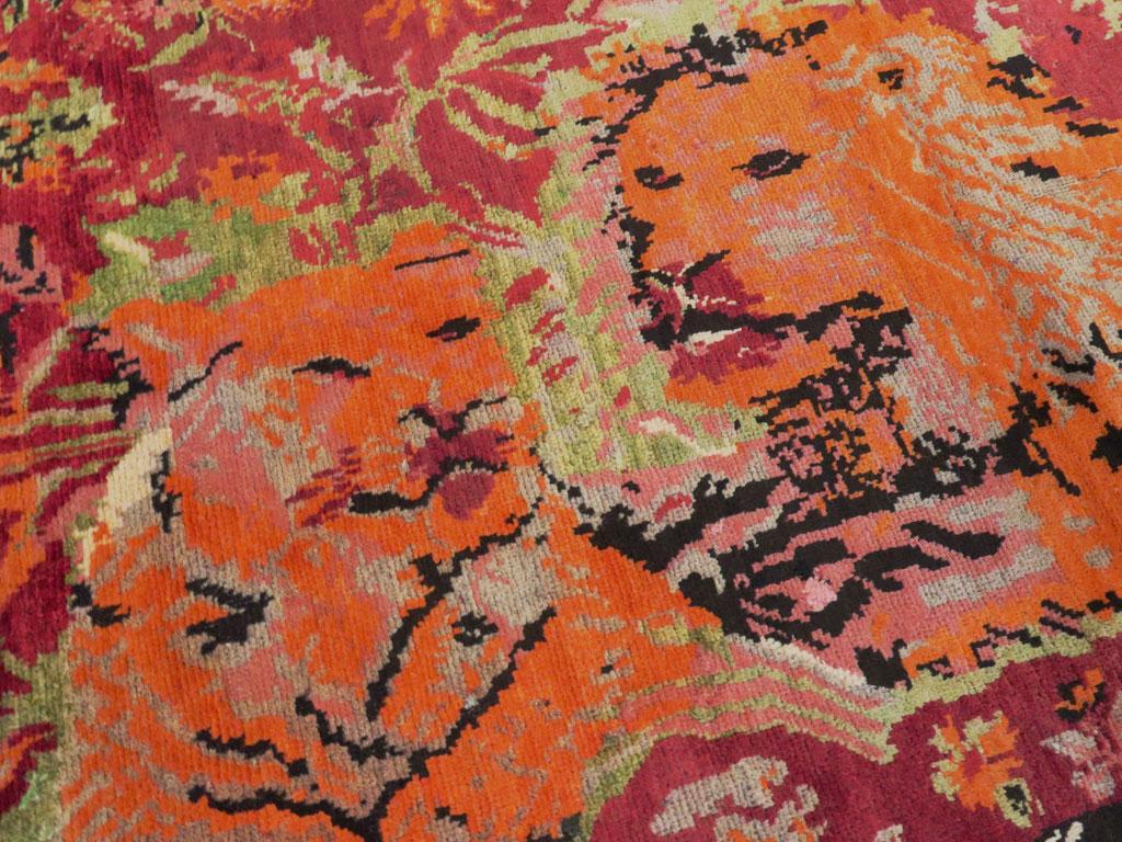 Folk Art Mid-20th Century Handmade Caucasian Karabagh Pictorial Lion Accent Rug For Sale