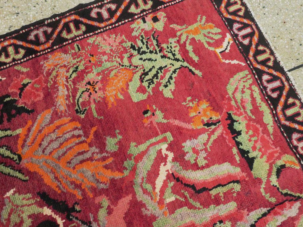 Hand-Knotted Mid-20th Century Handmade Caucasian Karabagh Pictorial Lion Accent Rug For Sale