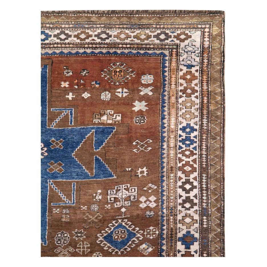 Hand-Knotted Mid-20th Century Handmade Caucasian Kazak Tribal Accent Rug For Sale