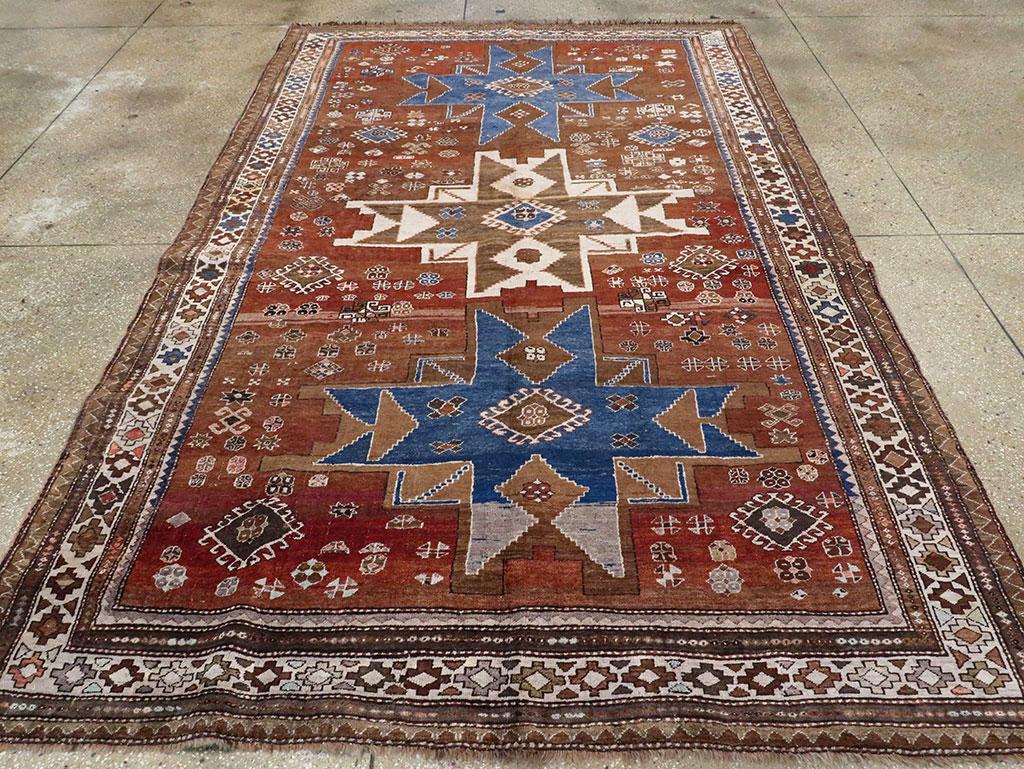 Mid-20th Century Handmade Caucasian Kazak Tribal Accent Rug In Good Condition For Sale In New York, NY