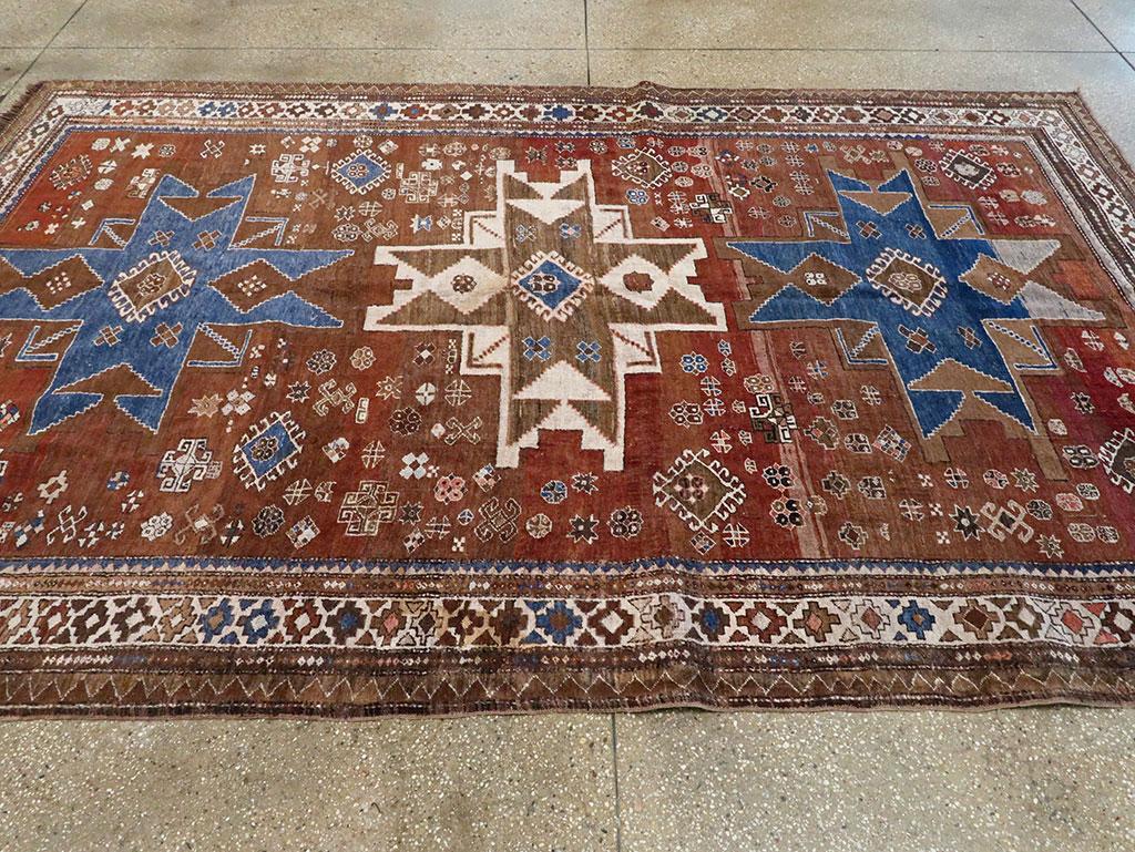 Mid-20th Century Handmade Caucasian Kazak Tribal Accent Rug For Sale 1