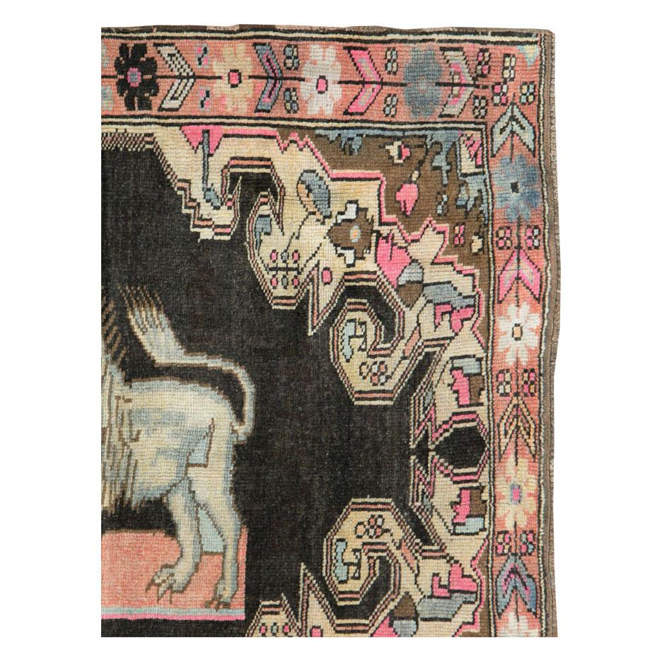 A vintage Caucasian Karabagh gallery rug with a pictorial design of 4 lions handmade during the mid-20th century.

Measure: 4' 11