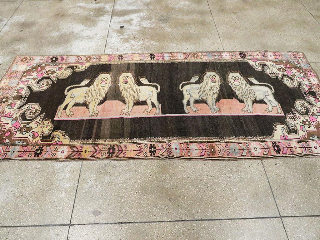 Rustic Mid-20th Century Handmade Caucasian Pictorial Karabagh Gallery Rug For Sale