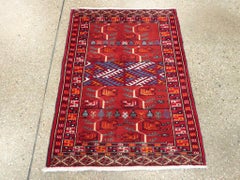 Mid-20th Century Handmade Central Asian Turkoman Small Throw Rug