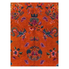 Tapis d'appoint Art Déco chinois fait à la main du milieu du 20e siècle
