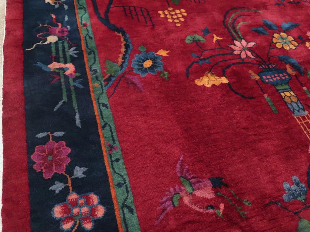 Hand-Knotted Mid-20th Century Handmade Chinese Art Deco Accent Carpet For Sale