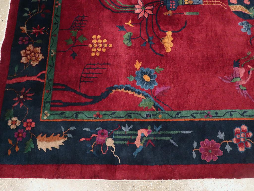 Mitte des 20. Jahrhunderts handgefertigte chinesische Art-Deco-Akzent-Teppich (Handgeknüpft) im Angebot
