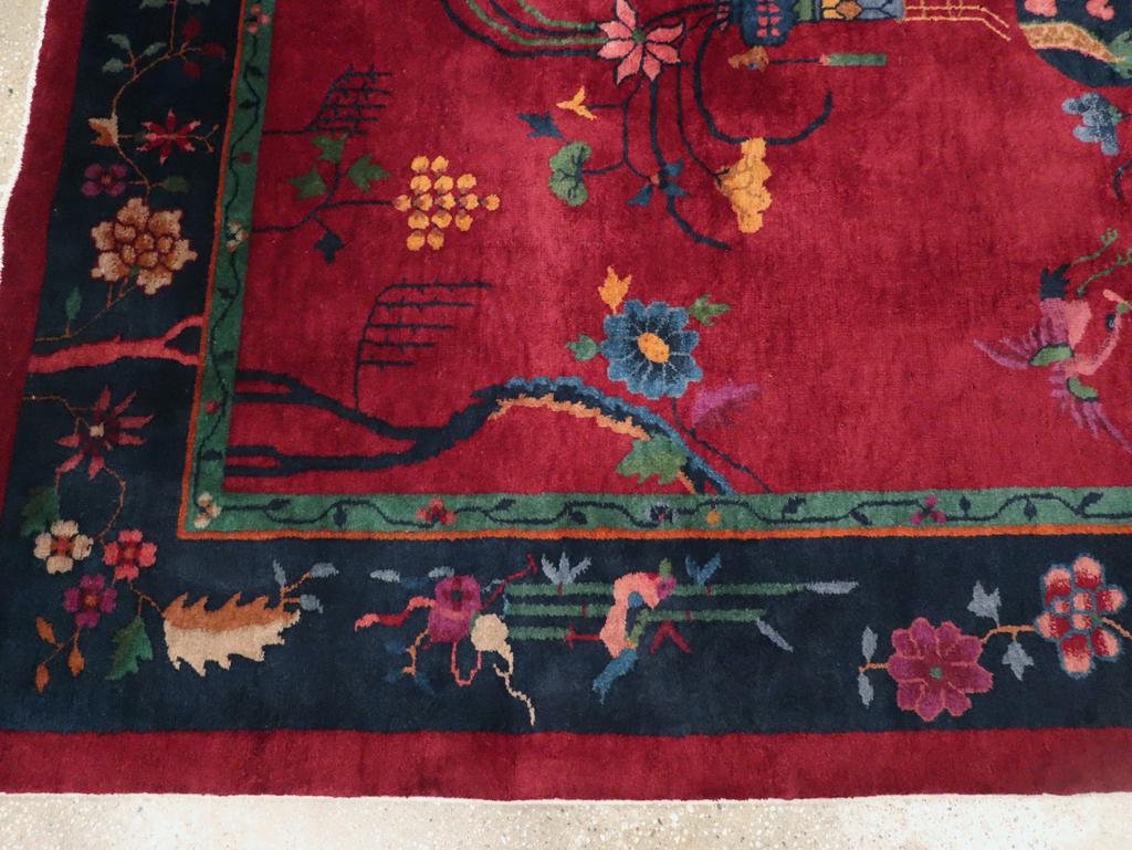 Tapis d'accent Art déco chinois fait main du milieu du 20e siècle Excellent état - En vente à New York, NY