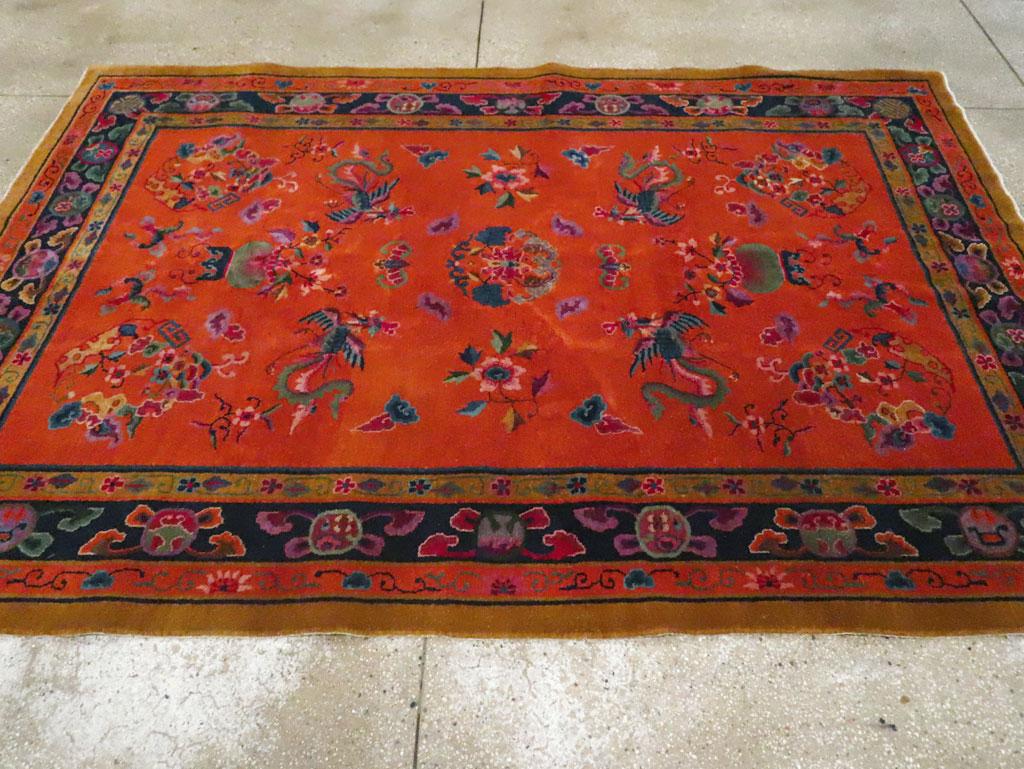 Mid-20th Century Handmade Chinese Art Deco Accent Carpet For Sale 2