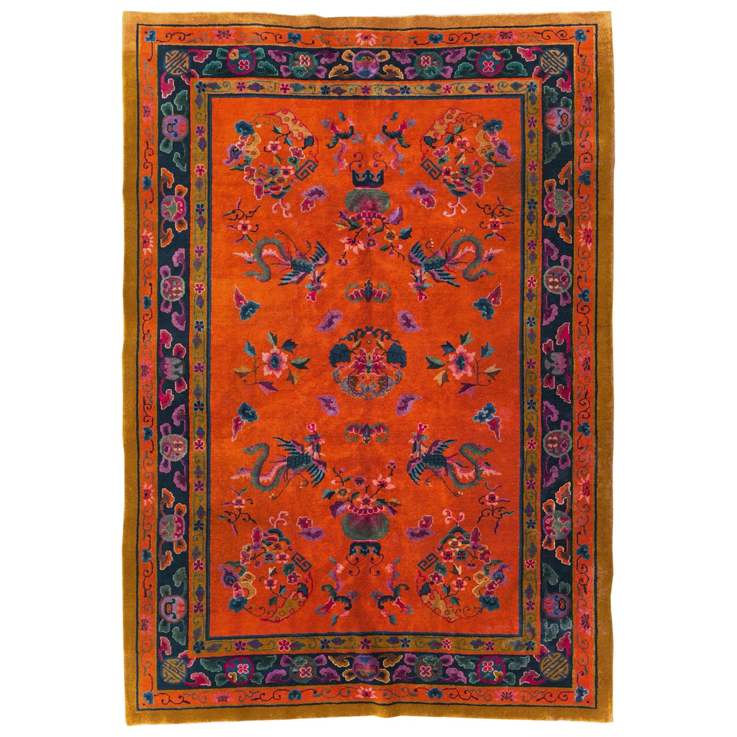 Tapis d'appoint Art Déco chinois fait à la main du milieu du 20e siècle